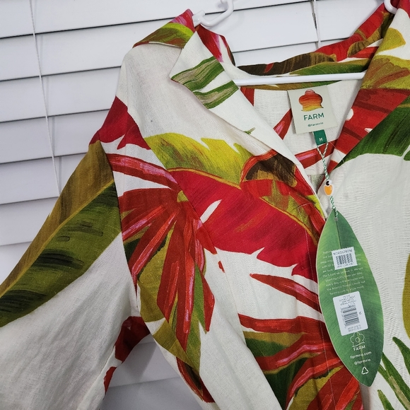 Farm Rio Spring Forest Mini Linen Blend Dress M - Picture 8 of 13